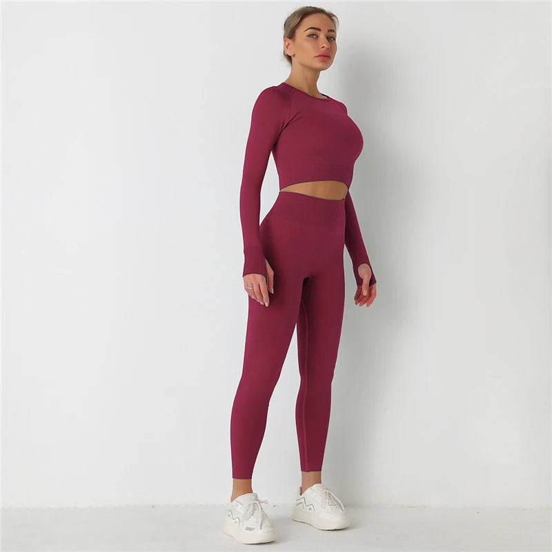 Yoga Sets 2 Pcs Solid Color High Waist Leggings