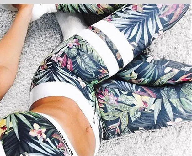 Yoga Sets Flower / Stripe, Bra and Leggings No Pockets