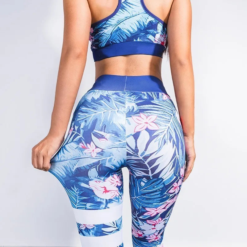 Yoga Sets Flower / Stripe, Bra and Leggings No Pockets