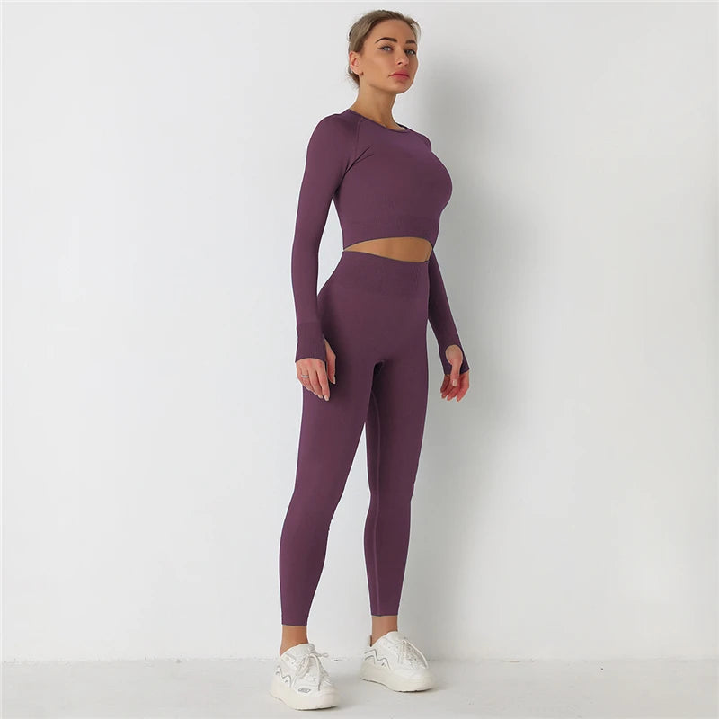 Yoga Sets 2 Pcs Solid Color High Waist Leggings