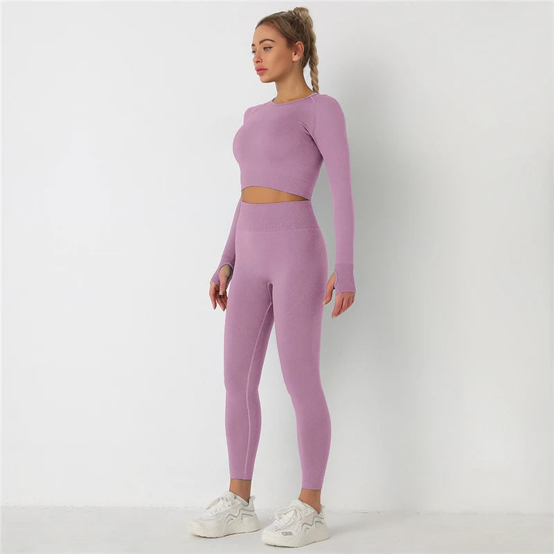 Yoga Sets 2 Pcs Solid Color High Waist Leggings