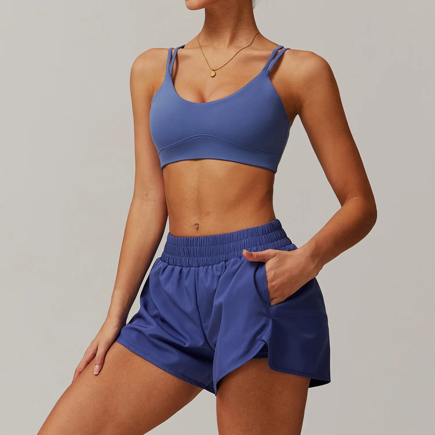 Women Athletic Shorts With Pocket Crisscross Bras Sets