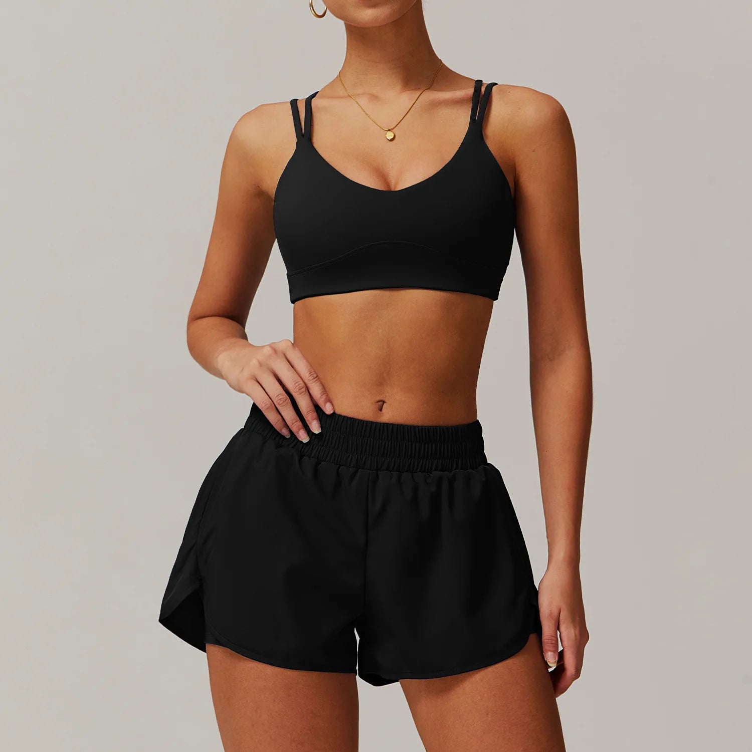 Women Athletic Shorts With Pocket Crisscross Bras Sets