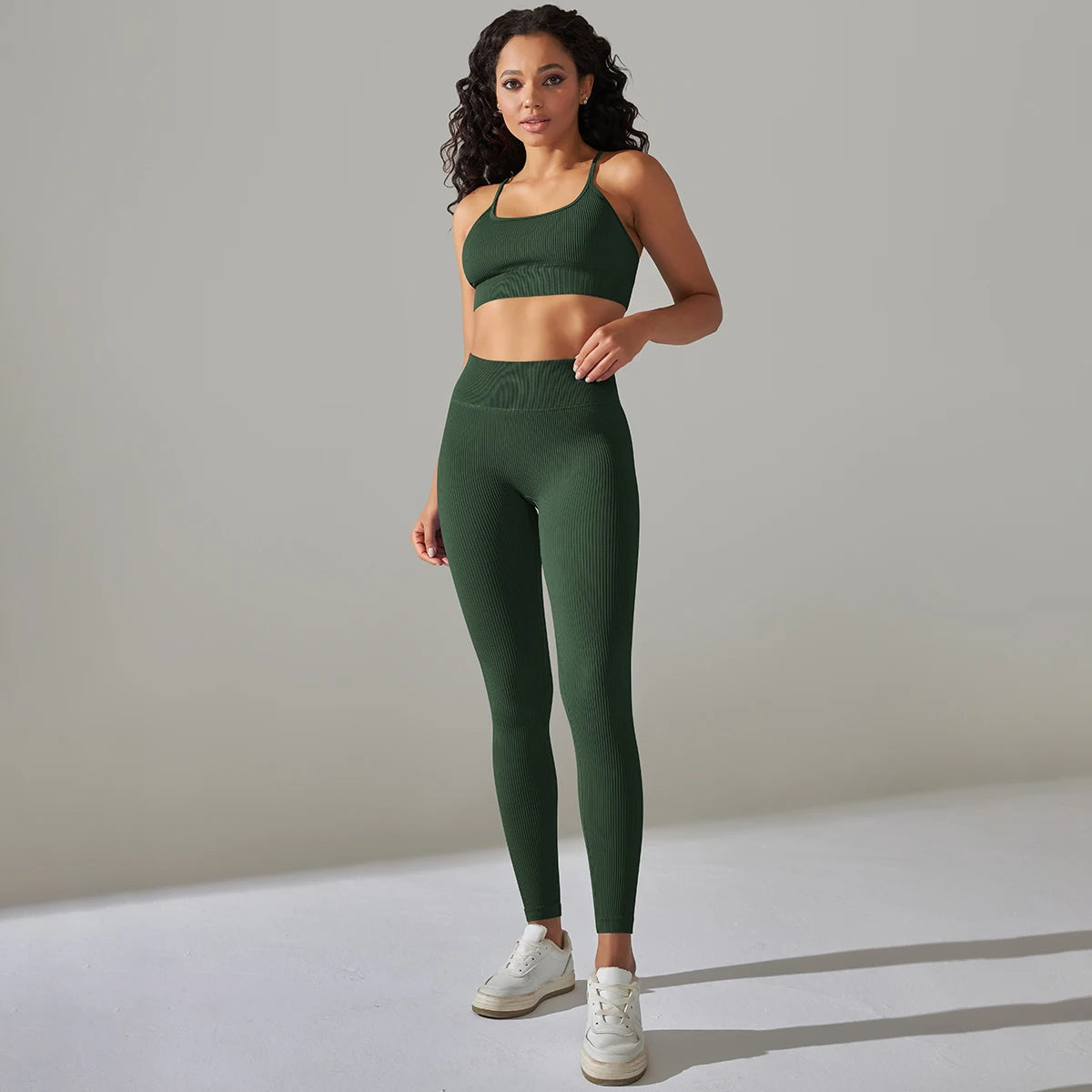 Seamless Ribbed Women'sTwo Piece Yoga Set High Waist