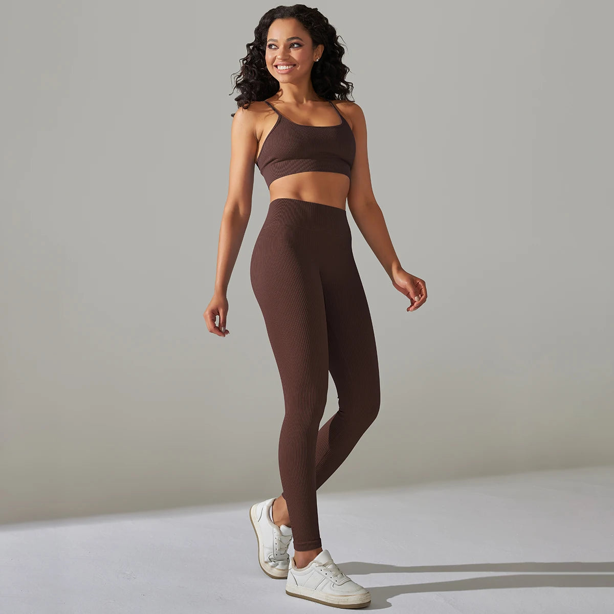 Seamless Ribbed Women'sTwo Piece Yoga Set High Waist