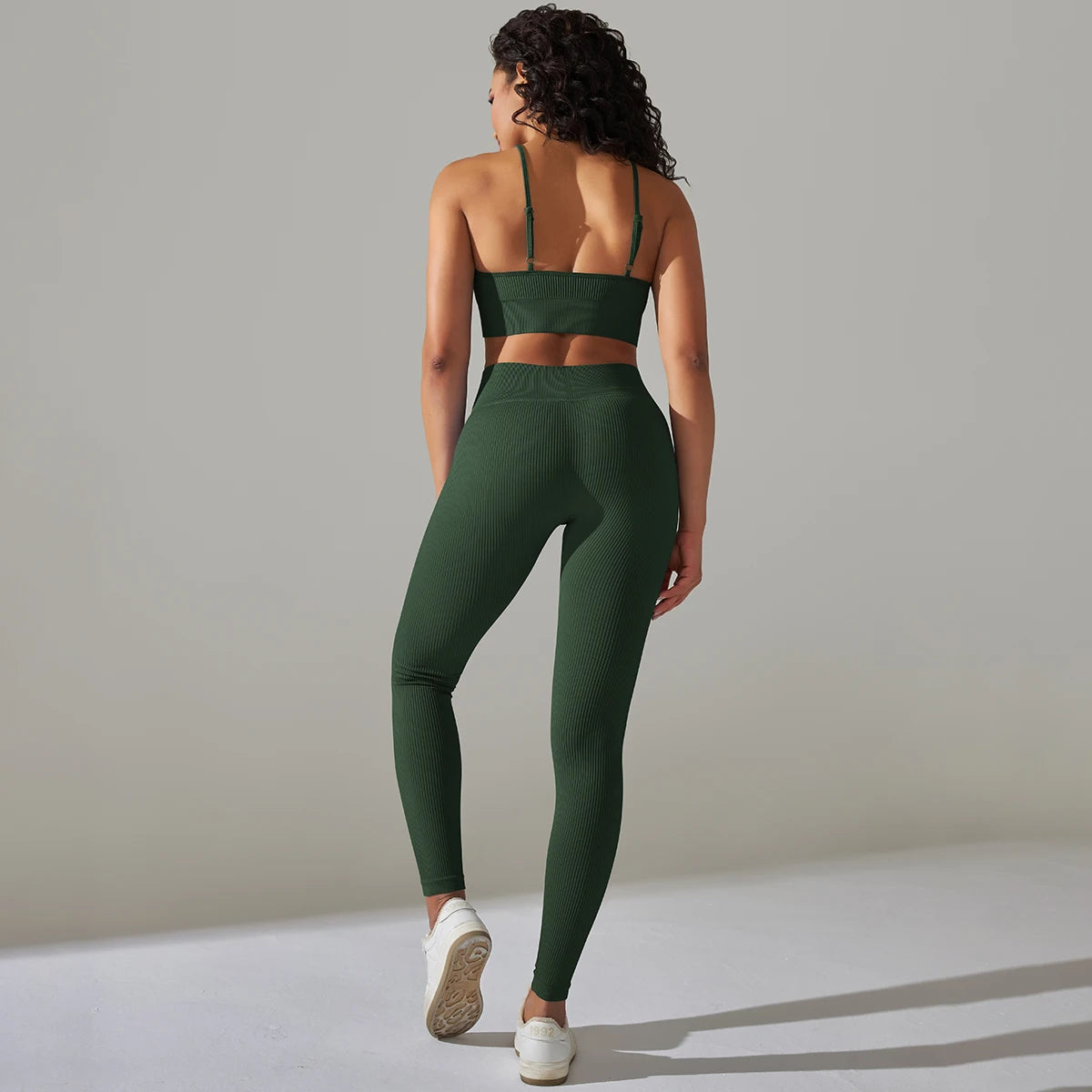 Seamless Ribbed Women'sTwo Piece Yoga Set High Waist