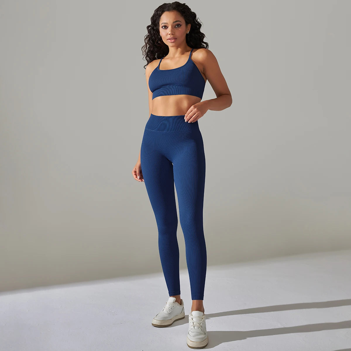 Seamless Ribbed Women'sTwo Piece Yoga Set High Waist