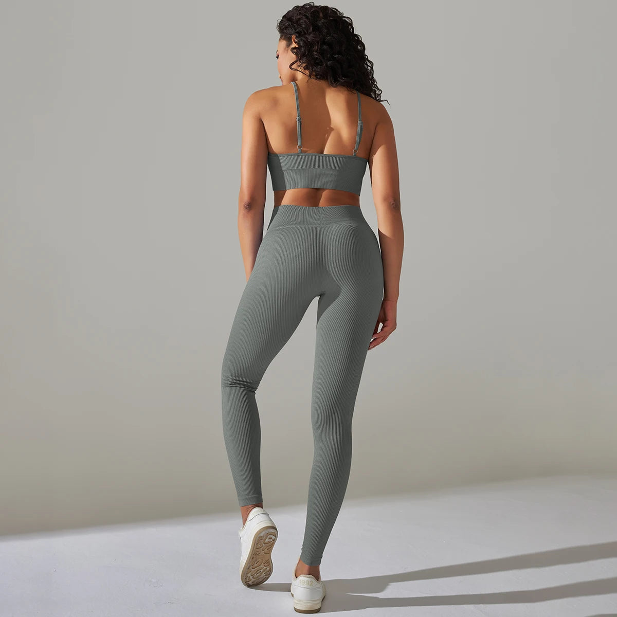 Seamless Ribbed Women'sTwo Piece Yoga Set High Waist