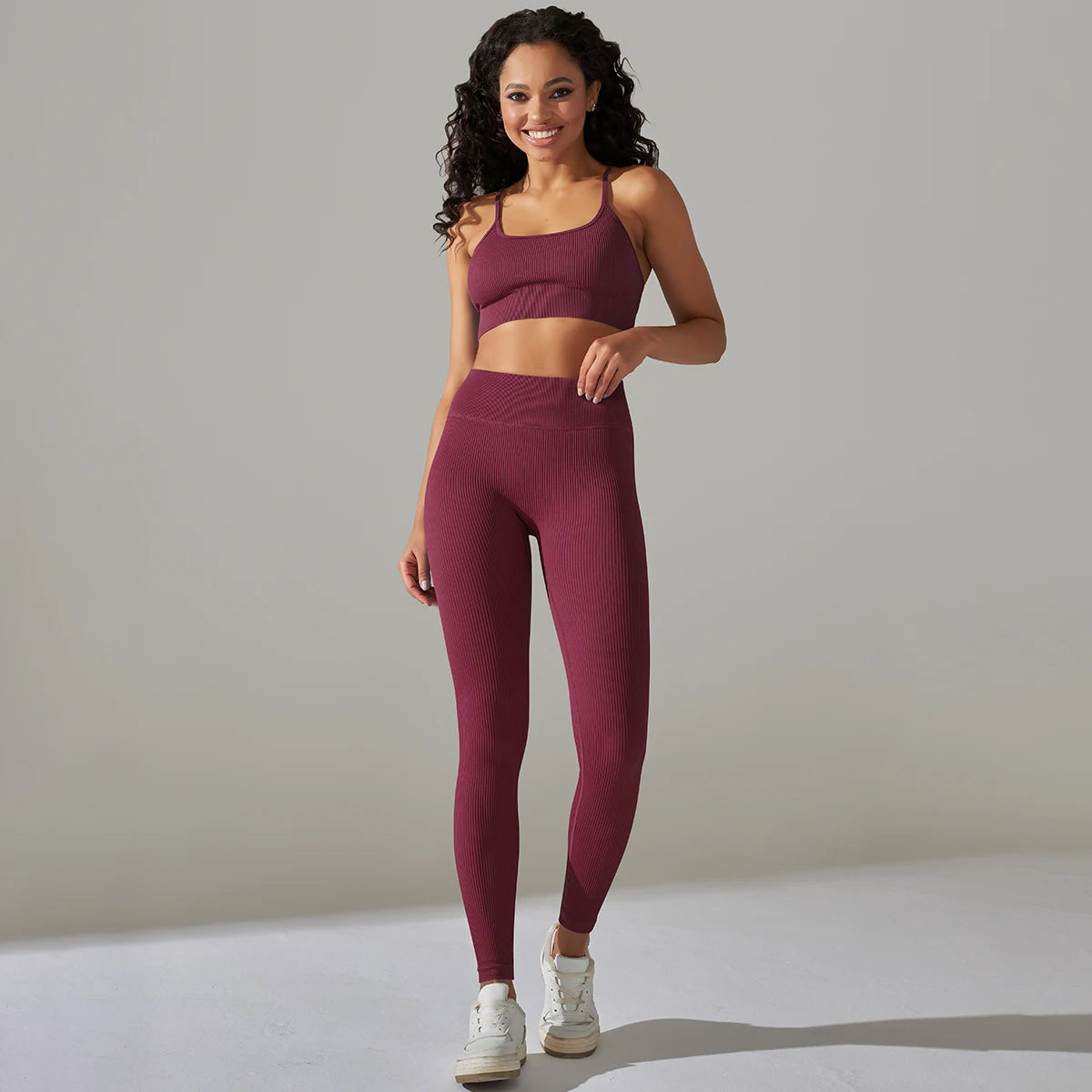 Seamless Ribbed Women'sTwo Piece Yoga Set High Waist