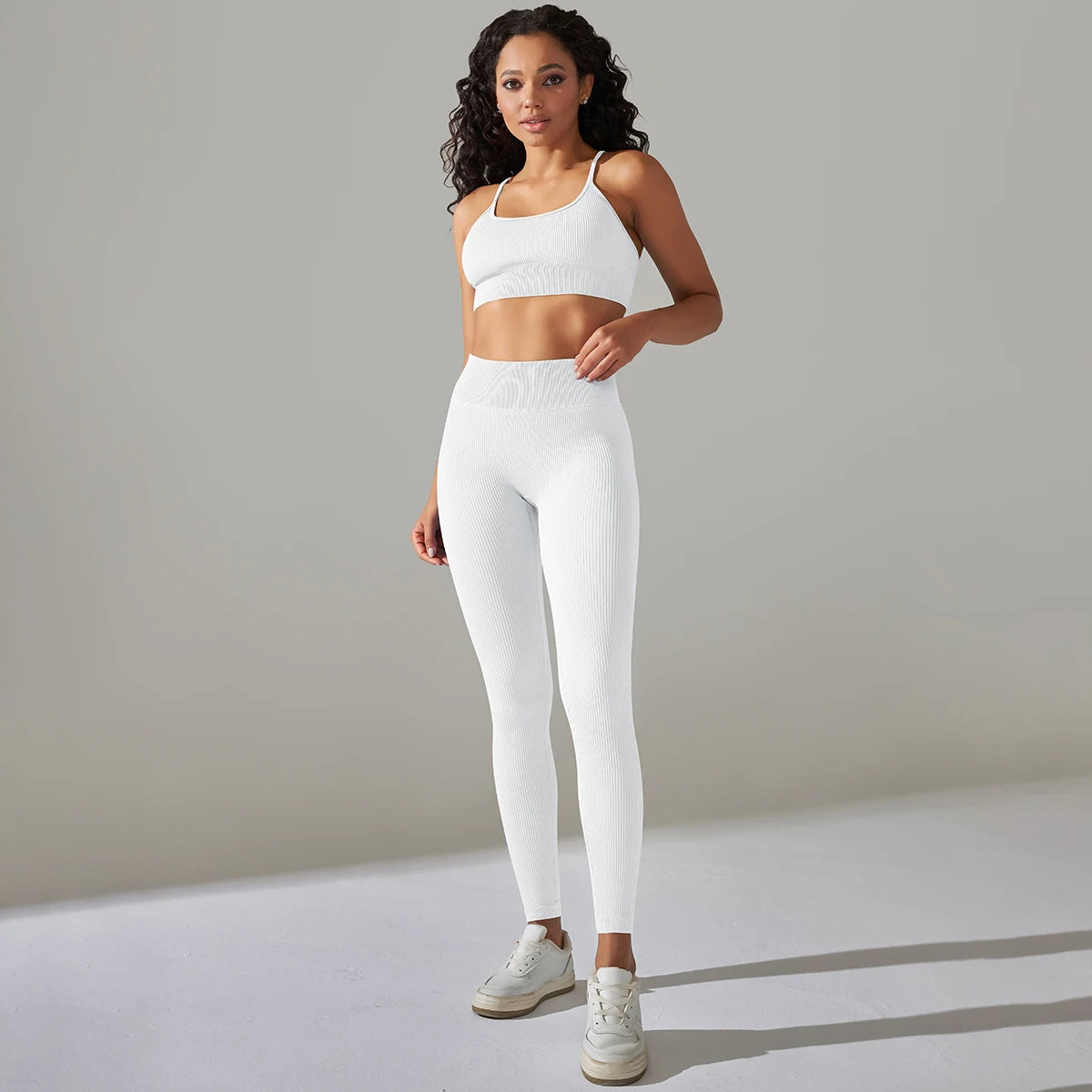 Seamless Ribbed Women'sTwo Piece Yoga Set High Waist