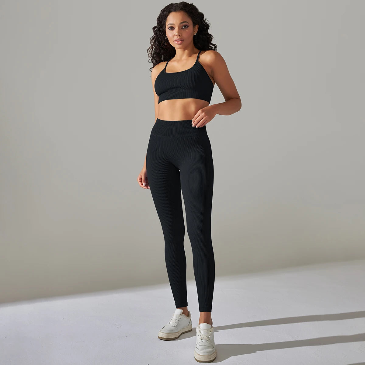 Seamless Ribbed Women'sTwo Piece Yoga Set High Waist