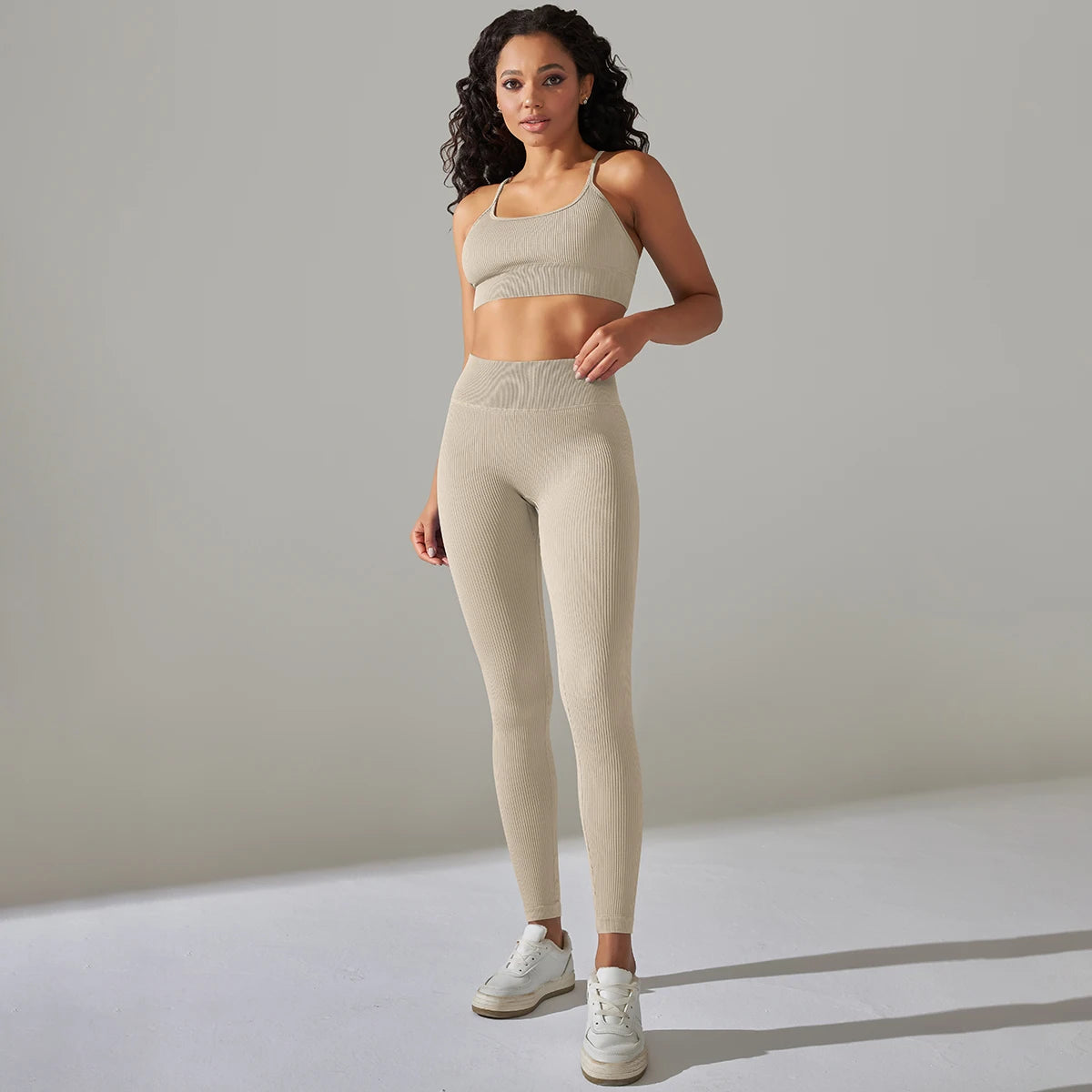 Seamless Ribbed Women'sTwo Piece Yoga Set High Waist