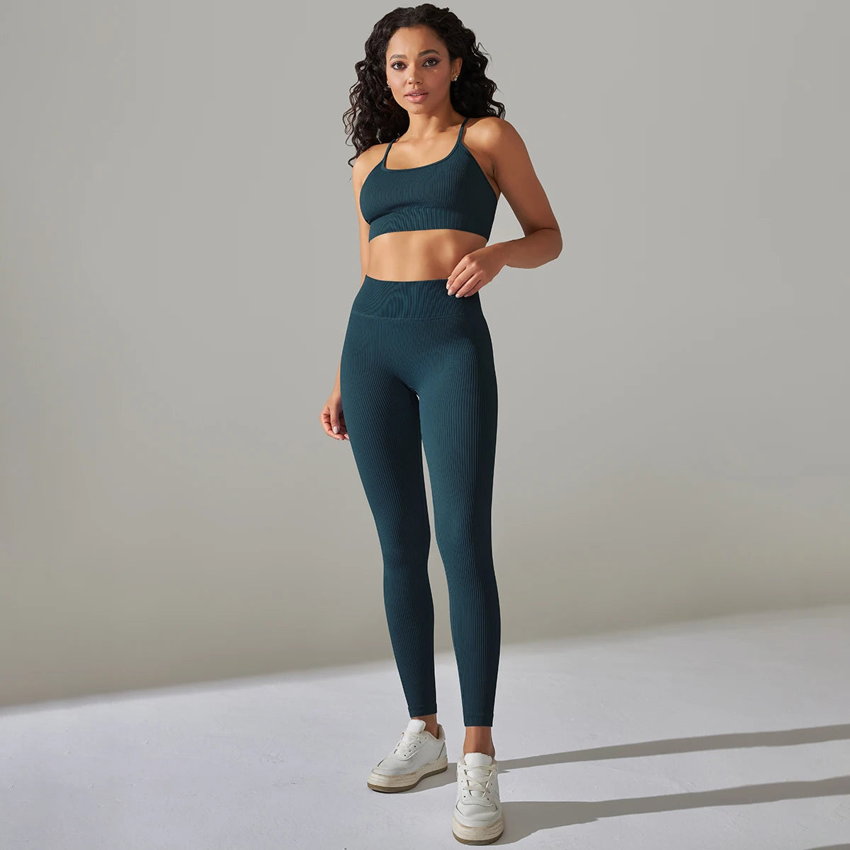 Seamless Ribbed Women'sTwo Piece Yoga Set High Waist